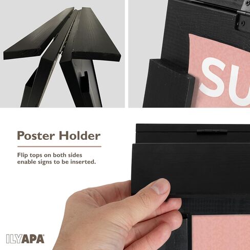 Ilyapa 2 in 1 A Frame Sign Holder and Chalkboard Easel - Dual Sided Magnetic Chalk Sandwich Board & Poster Stand - Sidewalk Advertising Signs Display for Businesses and Vendors Outdoor - 28x41 - Black in Kuwait