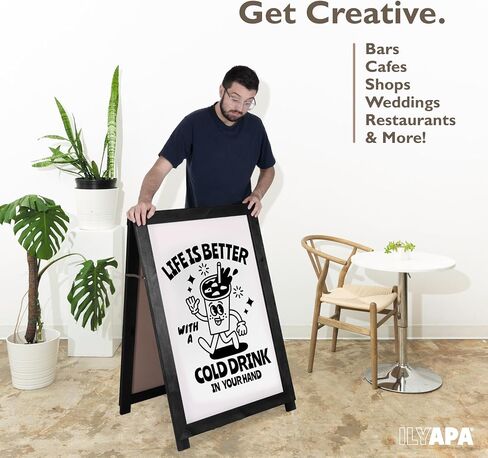 Ilyapa 2 in 1 A Frame Sign Holder and Chalkboard Easel - Dual Sided Magnetic Chalk Sandwich Board & Poster Stand - Sidewalk Advertising Signs Display for Businesses and Vendors Outdoor - 28x41 - Black in Kuwait