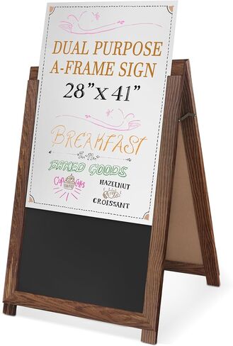 Ilyapa 2 in 1 A Frame Sign Holder and Chalkboard Easel - Dual Sided Magnetic Chalk Sandwich Board & Poster Stand - Sidewalk Advertising Signs Display for Businesses and Vendors Outdoor - 28x41 - Black in Kuwait