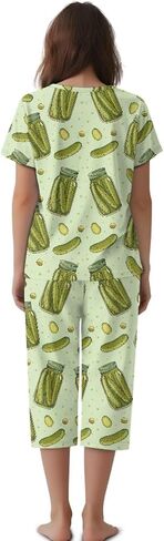 مجموعة بيجاما للسيدات قمم قصيرة الأكمام و Capri Pants Sleepwear 2 قطعة مجموعات PJS مع جيوب بالإضافة إلى مجموعات الصالة الحجم in Saudi Arabia