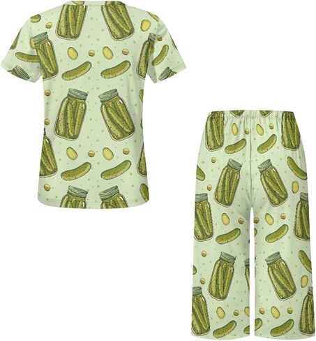 مجموعة بيجاما للسيدات قمم قصيرة الأكمام و Capri Pants Sleepwear 2 قطعة مجموعات PJS مع جيوب بالإضافة إلى مجموعات الصالة الحجم in Saudi Arabia