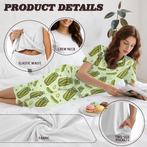 مجموعة بيجاما للسيدات قمم قصيرة الأكمام و Capri Pants Sleepwear 2 قطعة مجموعات PJS مع جيوب بالإضافة إلى مجموعات الصالة الحجم in Saudi Arabia