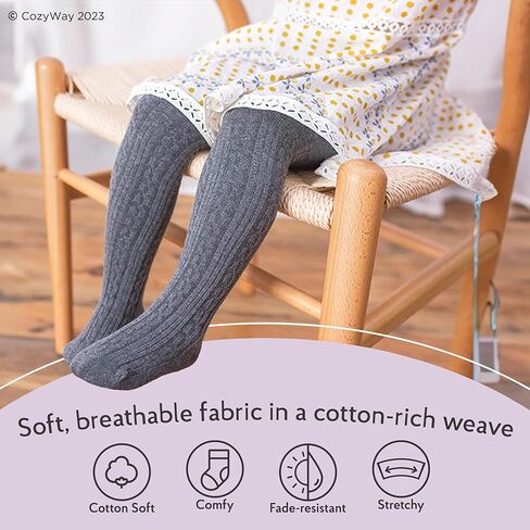 CozyWay Toddler Tights - Girls and Boys Leggins Cable Knit Comfy Cotton Toddlers 1T-2T Multicolor - 3 Pack in Saudi Arabia