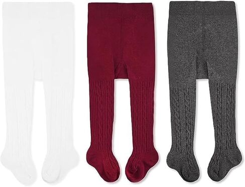 CozyWay Toddler Tights - Girls and Boys Leggins Cable Knit Comfy Cotton Toddlers 1T-2T Multicolor - 3 Pack in Saudi Arabia