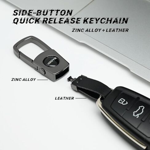 Quick Release Car Key chain, Metal & Leather Detachable Keychain fob holder for Men & Women (Black) in Saudi Arabia
