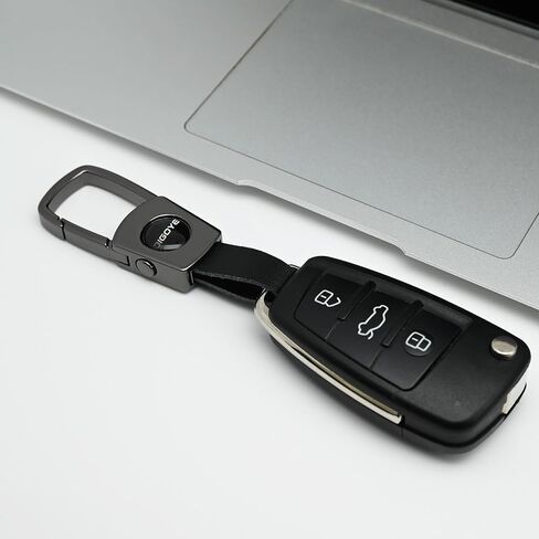 Quick Release Car Key chain, Metal & Leather Detachable Keychain fob holder for Men & Women (Black) in Saudi Arabia