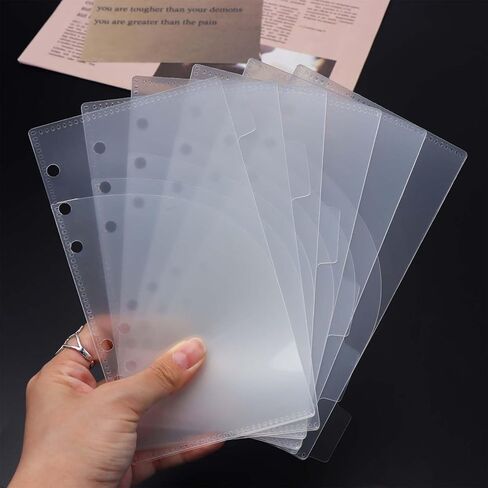 Mogoostry A6 Binder Pocket Cash Envelope 6-Tab Plastic Binder Dividers with 2 Pockets for 6 Ring A6 Binder Sheet Protector Pouch Binder Folder Organizer (Blue - 6 Sheets) in Kuwait