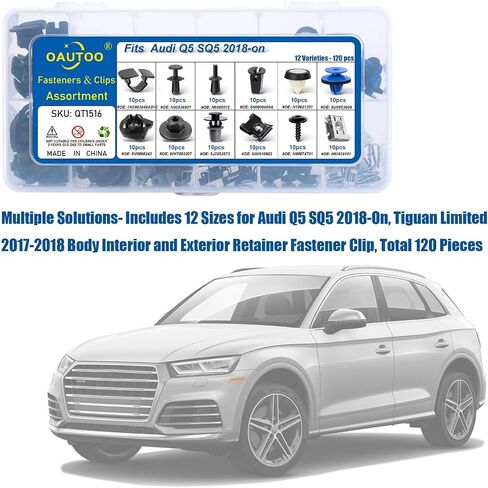 Oautoo 120pcs يناسب Audi Q5 SQ5 2018-On Body Interior and Extrainer Retainer Clip Clip Clips ، غطاء محرك السيارة ، تقليم داخلي ورباع الربع. in Saudi Arabia