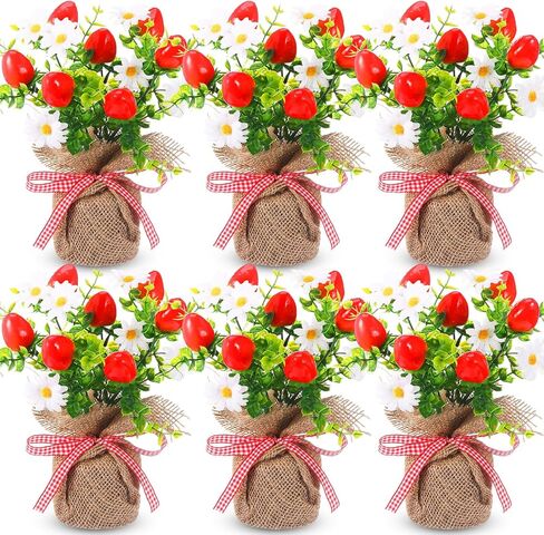 Zeyune 6 Pack Small Strawberry Tables Decoration ، Summer Phade Poke Plusy Plant Plant Plants Rustic Faux Plant في مزهرية الصيف للمكتب المنزلي الصيفي المطبخ الداخلي في الهواء الطلق in Kuwait