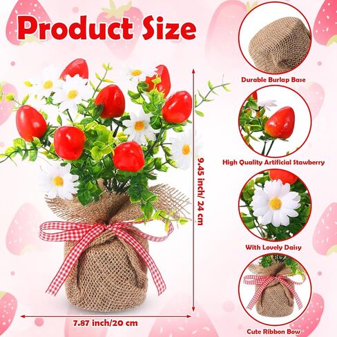 Zeyune 6 Pack Small Strawberry Tables Decoration ، Summer Phade Poke Plusy Plant Plant Plants Rustic Faux Plant في مزهرية الصيف للمكتب المنزلي الصيفي المطبخ الداخلي في الهواء الطلق in Kuwait