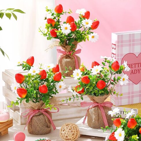Zeyune 6 Pack Small Strawberry Tables Decoration ، Summer Phade Poke Plusy Plant Plant Plants Rustic Faux Plant في مزهرية الصيف للمكتب المنزلي الصيفي المطبخ الداخلي في الهواء الطلق in Kuwait
