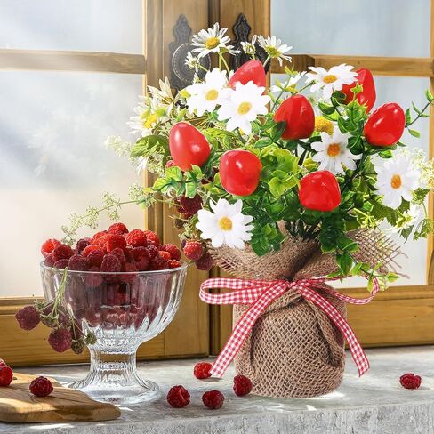 Zeyune 6 Pack Small Strawberry Tables Decoration ، Summer Phade Poke Plusy Plant Plant Plants Rustic Faux Plant في مزهرية الصيف للمكتب المنزلي الصيفي المطبخ الداخلي في الهواء الطلق in Kuwait