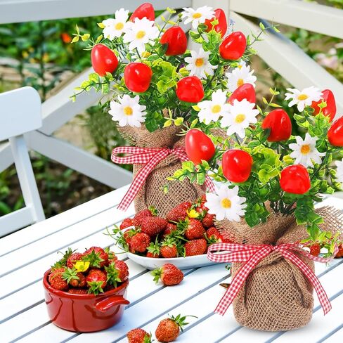 Zeyune 6 Pack Small Strawberry Tables Decoration ، Summer Phade Poke Plusy Plant Plant Plants Rustic Faux Plant في مزهرية الصيف للمكتب المنزلي الصيفي المطبخ الداخلي في الهواء الطلق in Kuwait