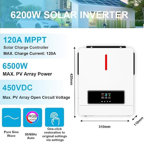 y & h 6.2kw hybrid hybrid inverter 48v AC220V on/Off-Grid Solar Heldter المدمج في MPPT 120A الشاحن الشمسي ، اثنين in Kuwait