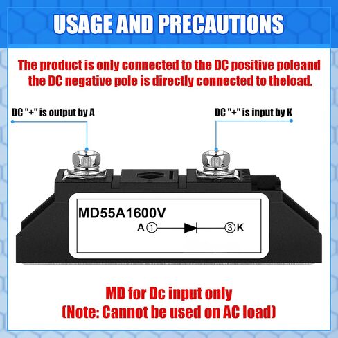 Yexiya MD 55A (50Amp)-16 Solar Diode, DC Blocking Unidirectional in-line Anti Reverse Diode MD 55A-16; Peak Voltage 1600V; AC - 400VAC(1 Pcs) in Saudi Arabia