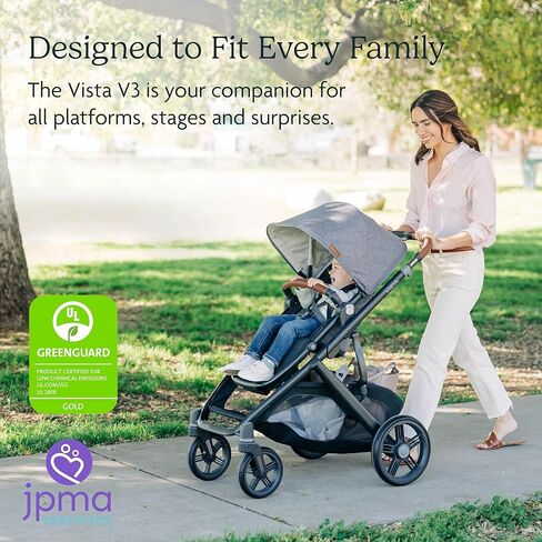 uppababy vista v3 stroller + bassinet v3- نظام عربة أحادية إلى مزدوجة قابلة للتحويل- السحلي ، مقعد طفل صغير ، درع الأخطاء ، درع المطر- Gwen (Green Mélange/Carbon Leather) in Saudi Arabia