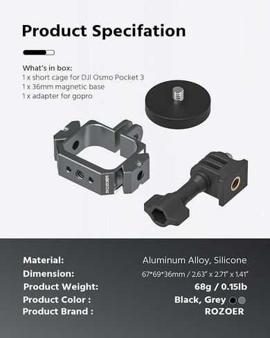 قفص سبيكة الألومنيوم لـ Osmo Pocket 3 ، متوافق مع الجيب 3 مع مقبض البطارية ومقبض 1/4 " in Kuwait