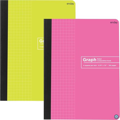 Enday Graph Paper Composition Notebook, Hard Cover Graphing Notebooks, 4 Squares Per Inch Premium Quad Ruled Notebook, 100 Sheets Graphing Notebook for school Journal and Office (2 Pack) in Kuwait
