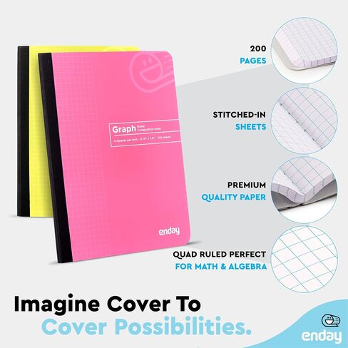 Enday Graph Paper Composition Notebook, Hard Cover Graphing Notebooks, 4 Squares Per Inch Premium Quad Ruled Notebook, 100 Sheets Graphing Notebook for school Journal and Office (2 Pack) in Kuwait