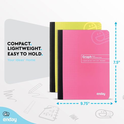 Enday Graph Paper Composition Notebook, Hard Cover Graphing Notebooks, 4 Squares Per Inch Premium Quad Ruled Notebook, 100 Sheets Graphing Notebook for school Journal and Office (2 Pack) in Kuwait