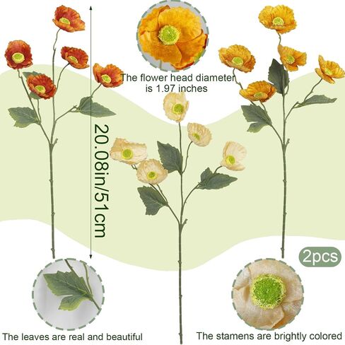 6 PCS Poppies Flowers Flowers Poppy Silk Flowers with Stem Faux Poppies Flower Flower Blows Bowk Phade Boudquet لحضور حفل زفاف حفل ترتيب مركزي. in Kuwait