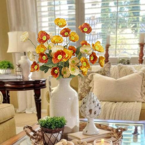 6 PCS Poppies Flowers Flowers Poppy Silk Flowers with Stem Faux Poppies Flower Flower Blows Bowk Phade Boudquet لحضور حفل زفاف حفل ترتيب مركزي. in Kuwait
