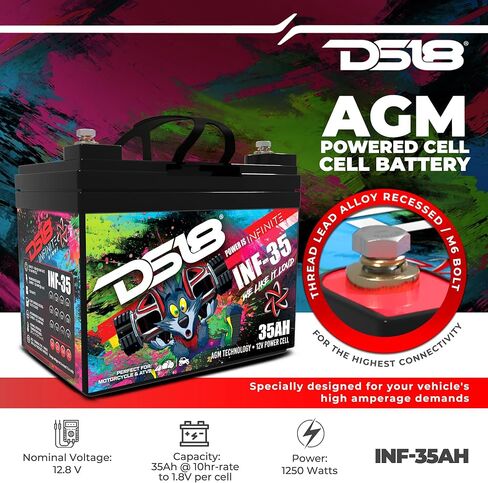 DS18 INF-35AH 1250 Watts AGM Power Cell 12 Volt Battery Maintenance Free - High Performance for Car Audio, Motorsports, Motorcycle, Jet Ski, ATV & UTV in Saudi Arabia