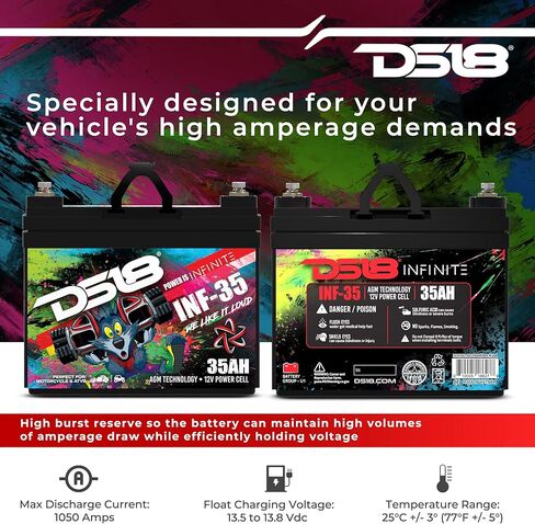 DS18 INF-35AH 1250 Watts AGM Power Cell 12 Volt Battery Maintenance Free - High Performance for Car Audio, Motorsports, Motorcycle, Jet Ski, ATV & UTV in Saudi Arabia