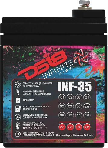 DS18 INF-35AH 1250 Watts AGM Power Cell 12 Volt Battery Maintenance Free - High Performance for Car Audio, Motorsports, Motorcycle, Jet Ski, ATV & UTV in Saudi Arabia