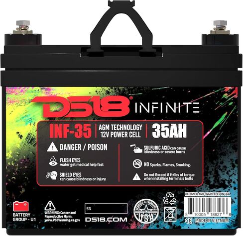 DS18 INF-35AH 1250 Watts AGM Power Cell 12 Volt Battery Maintenance Free - High Performance for Car Audio, Motorsports, Motorcycle, Jet Ski, ATV & UTV in Saudi Arabia