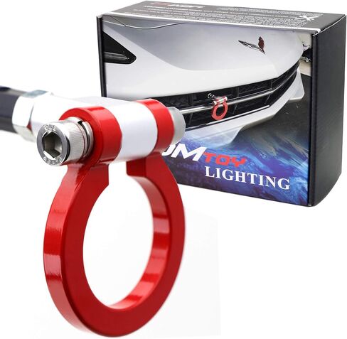 iJDMTOY Compatible with 2014-2019 C7 Chevrolet Corvette Z06 Z51 ZR1 Gran Sport Models Red/Silver Cast Aluminum Track Racing Style Tow Hook in Saudi Arabia