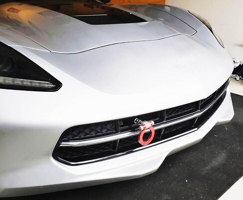 iJDMTOY Compatible with 2014-2019 C7 Chevrolet Corvette Z06 Z51 ZR1 Gran Sport Models Red/Silver Cast Aluminum Track Racing Style Tow Hook in Saudi Arabia
