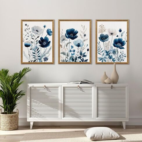 DUWQU 3 PCS Elegant Farmhouse Canvas Wall Art, Vintage Floral Pictures Art Wall Decor, Nature Themed Daisy Art Prints for Living Room Bedroom Kitchen and Office Ready to Hang 12×16 Inches in Saudi Arabia