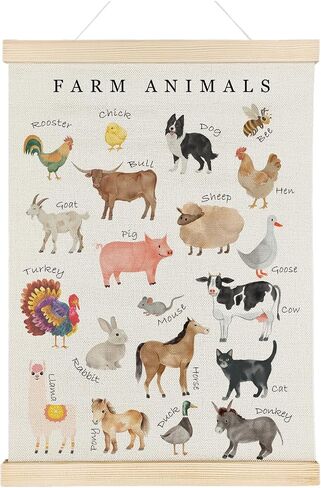 Nrleey Farm Animals Wall Art - Farm Animal Nursery Educational Poster Hanger Frame, Farm Nursery Decor, 12x16 Inches in Kuwait