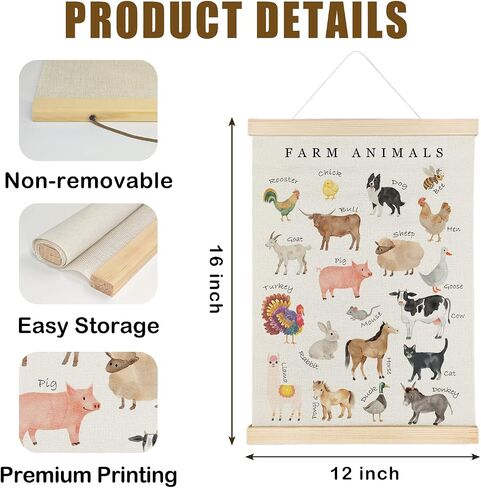 Nrleey Farm Animals Wall Art - Farm Animal Nursery Educational Poster Hanger Frame, Farm Nursery Decor, 12x16 Inches in Kuwait