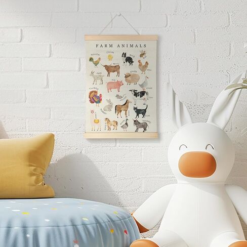 Nrleey Farm Animals Wall Art - Farm Animal Nursery Educational Poster Hanger Frame, Farm Nursery Decor, 12x16 Inches in Kuwait