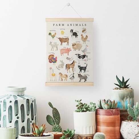 Nrleey Farm Animals Wall Art - Farm Animal Nursery Educational Poster Hanger Frame, Farm Nursery Decor, 12x16 Inches in Kuwait