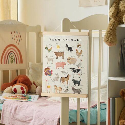 Nrleey Farm Animals Wall Art - Farm Animal Nursery Educational Poster Hanger Frame, Farm Nursery Decor, 12x16 Inches in Kuwait