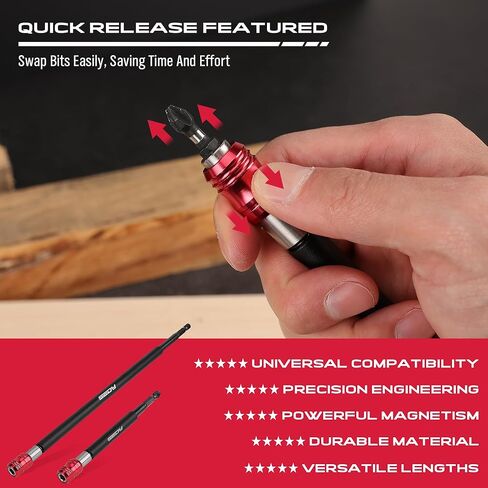 12" Magnetic Screwdriver Bit Holder Set, 1/4 Inch Hex Shank Quick Release Extension Adapter, Super Straight Durable CR-V Steel, Universal Fit for Impact Driver Bits in Kuwait