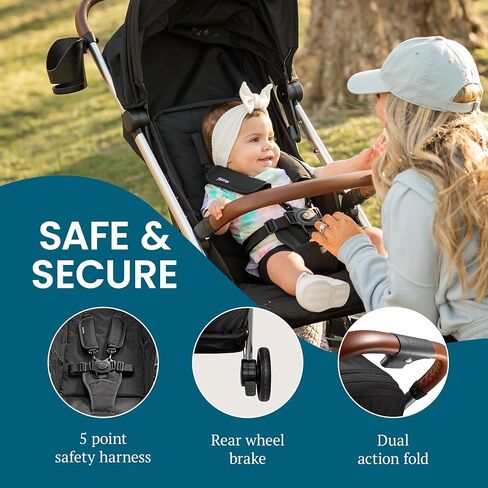 Bēbee V2 Lightweight Baby Stroller - Premium Vegan Leather, One-Hand Fold, Infinite Recline, Aircraft-Grade Aluminum Frame, XXL Canopy, and Ample Storage Umbrella Stroller - Sand in Saudi Arabia
