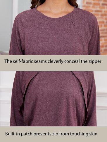 Ecavus Women's Nursing Shirts for Breastfeeding with Zipper Long Sleeve Defined Seams Comfortable Breastfeeding Shirts in Kuwait