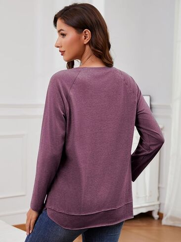 Ecavus Women's Nursing Shirts for Breastfeeding with Zipper Long Sleeve Defined Seams Comfortable Breastfeeding Shirts in Kuwait