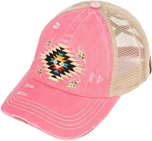 ScarvesMe Women's Aztec Patch Adjustable Criss Cross Messy Bun Ponytail Baseball Cap in Saudi Arabia