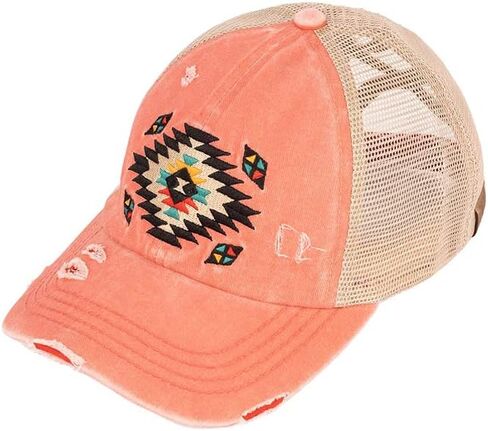 ScarvesMe Women's Aztec Patch Adjustable Criss Cross Messy Bun Ponytail Baseball Cap in Saudi Arabia