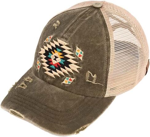 ScarvesMe Women's Aztec Patch Adjustable Criss Cross Messy Bun Ponytail Baseball Cap in Saudi Arabia