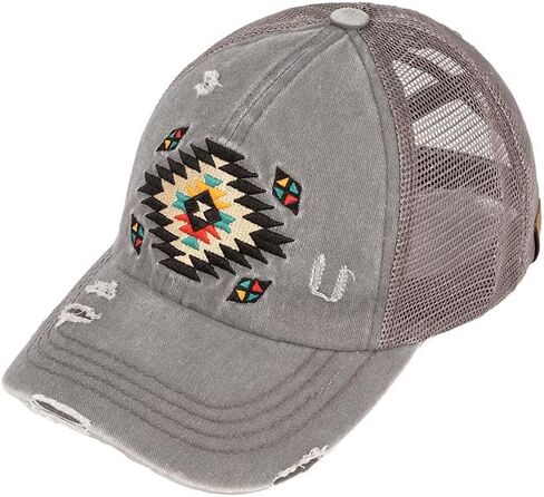 ScarvesMe Women's Aztec Patch Adjustable Criss Cross Messy Bun Ponytail Baseball Cap in Saudi Arabia