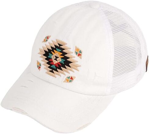 ScarvesMe Women's Aztec Patch Adjustable Criss Cross Messy Bun Ponytail Baseball Cap in Saudi Arabia