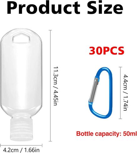 30 Pcs Hand Sanitizer Keychain,1.7oz Refillable Travel Refillable Travel Bottles Containers,Portable Liquid Squeeze Containers for Toiletries(Bottle + Lid + Hook) in Saudi Arabia