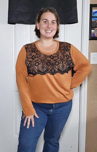 RITERA Plus Size Lace Tops for Women Long Sleeve Crewneck Pullover Fall T-Shirts Tunics Basic Tees T-Shirts XL-5XL in Saudi Arabia