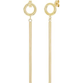 Italian 14k Yellow Gold Round & Tube Bar Dangle Drop Earrings 2.4" 2mm 1.6 grams in Saudi Arabia